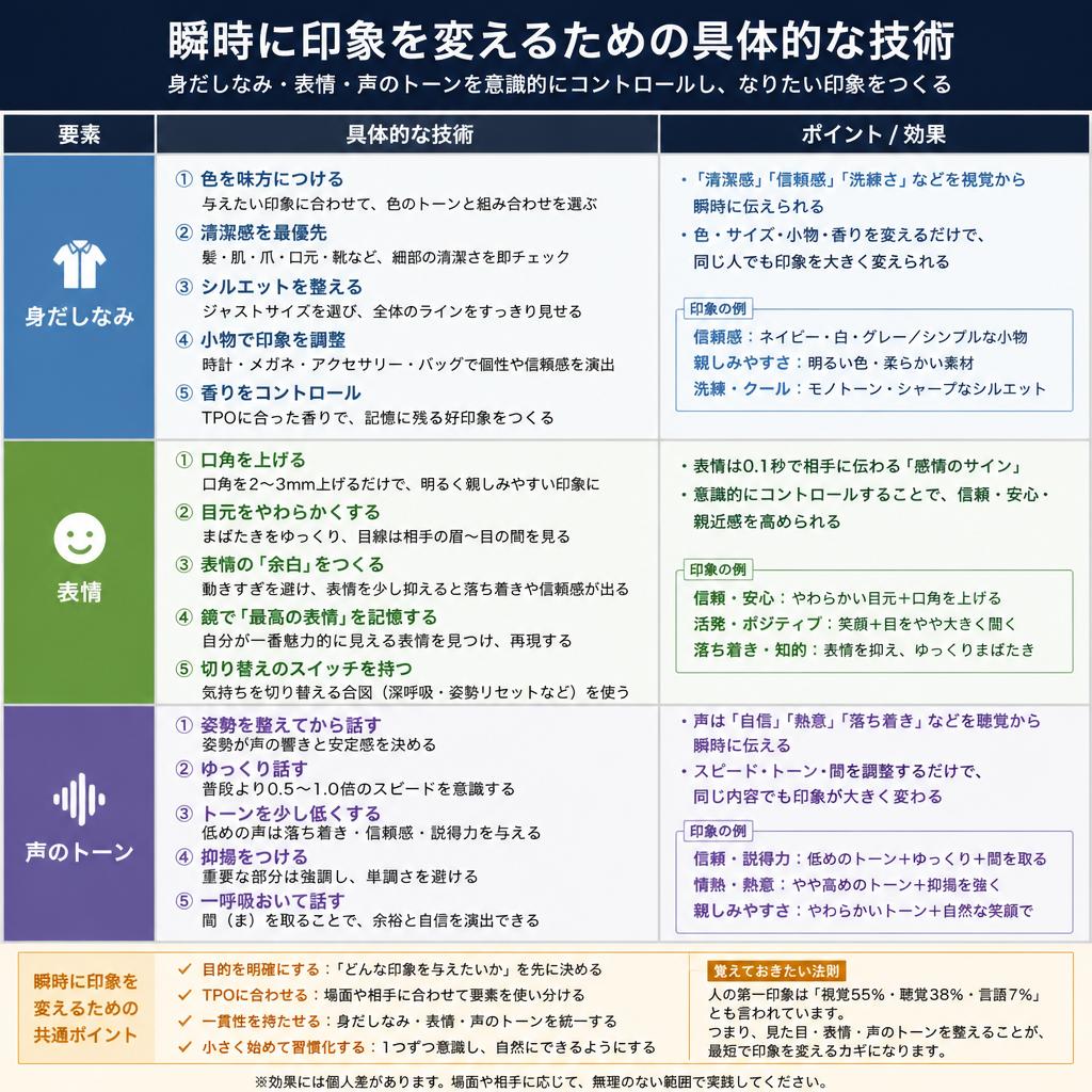 一瞬で印象を変えるためのテクニック